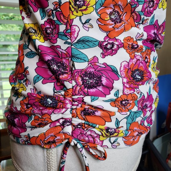 Jones New York Pink Floral 2 Piece Swimsuit Bathing Suit L M Halter High Waist - Picture 5 of 11